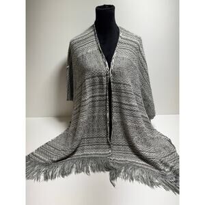 Knox Rose Gray White Southwestern Aztec Open Shawl Cape Cardigan Sweater Sz L